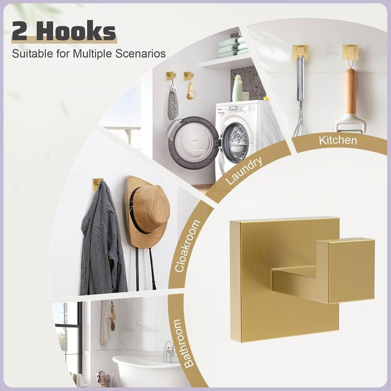 TNOMS 5-Piece Towel Bar Set Brushed Gold Bathroom Hardware Accessories Set Includes Upgraded Double Base Toilet Paper Holder,Modern Square Towel Holder Set Stainless Steel Wall Mount 23.6 Inch - Image 5